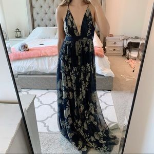 Luxxel Deep Blue Tulle Flowy Maxi Dress